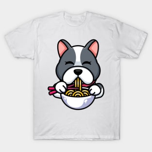 Cute dog eating ramen with chopstick cartoon T-Shirt